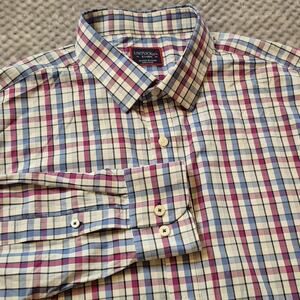UNTUCKit Performance Button Up Shirt Men XL Pin Oak Plaid Reg Fit Stretch Wickin